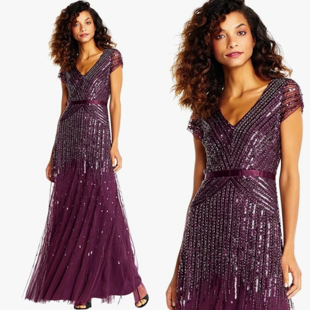 Adrianna Papell Purple Sequin Maxi Dress